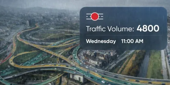 Traffic impact analysis visual showing traffic volume data used for planning, safety assessment, and compliance