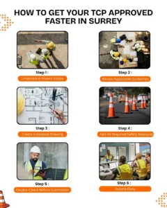 Infographic showing steps to create Construction Traffic Control Plan Surrey for faster approval