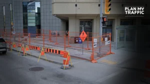 Sidewalk detour fencing and signage for Traffic Control Plan Approval in Winnipeg
